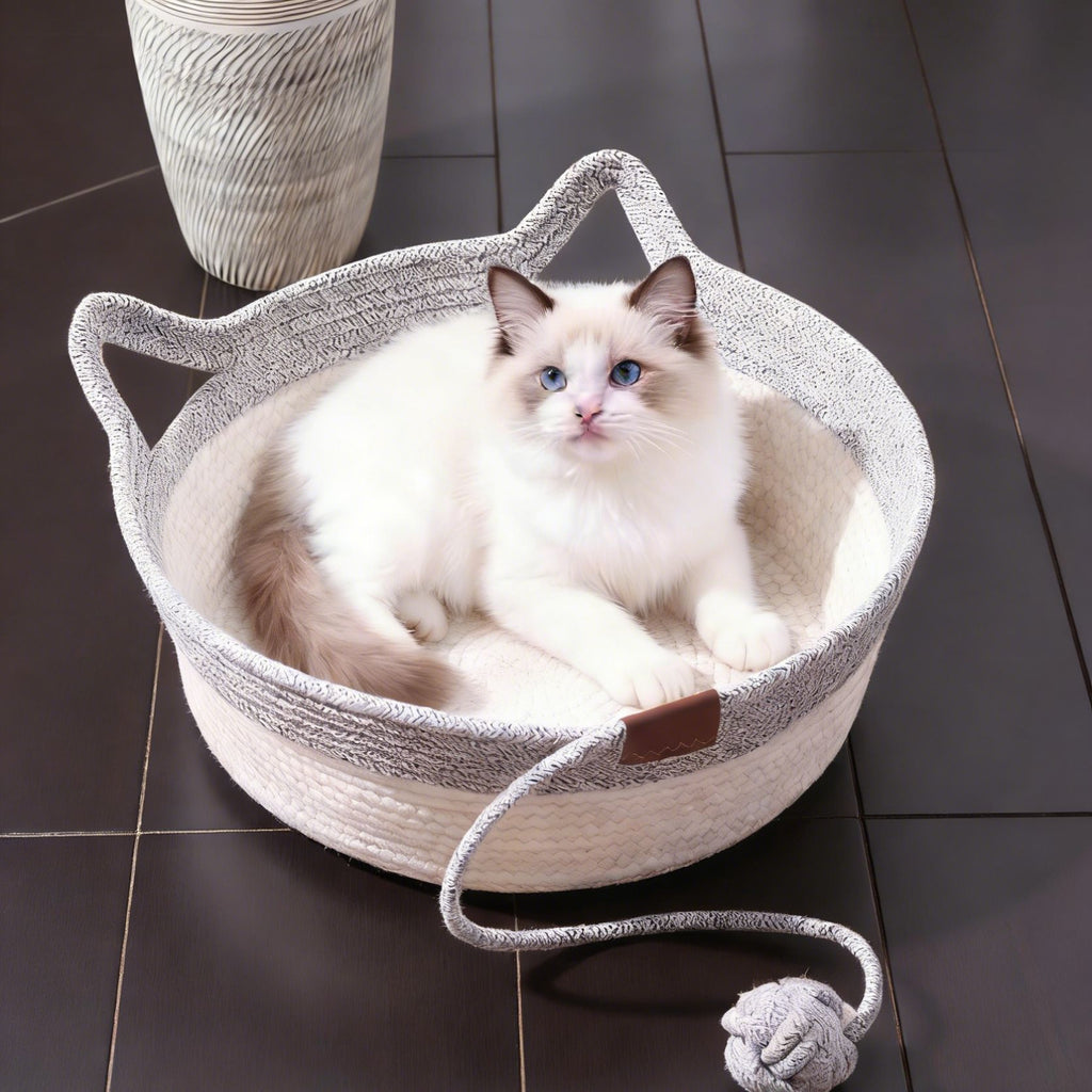 Handwoven Cotton Rope Cat Bed with Scratching Board