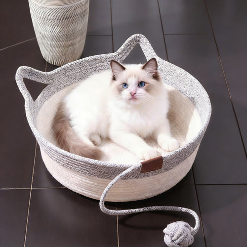 Handwoven Cotton Rope Cat Bed with Scratching Board